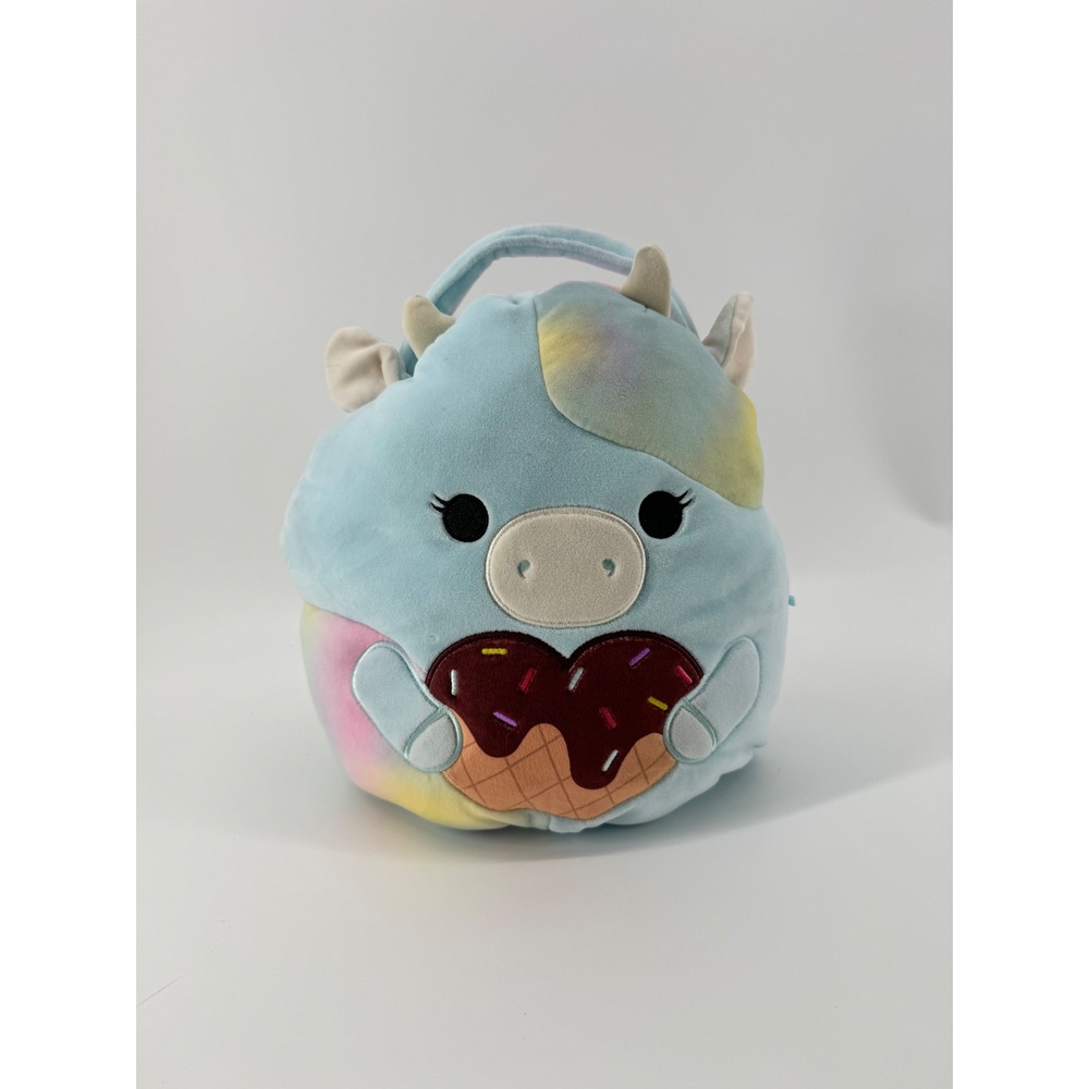 Squishmallows Caedia the Blue Cow Easter Basket Plush Pail Tie Dye Heart Waffle